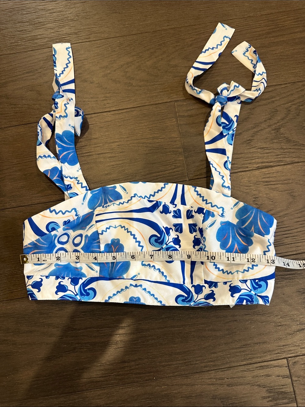 SHEIN Blue & White Floral Print Tie-Shoulder Crop Top with Wide-Leg Pants SET - Picture 9 of 10